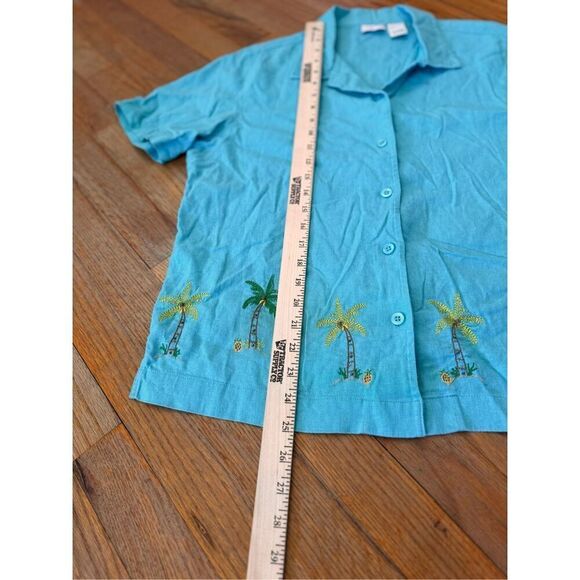 Vintage Kim Rogers Linen Blend Embroidered Palm Tree Beach Shirt Size L - Picture 8 of 8